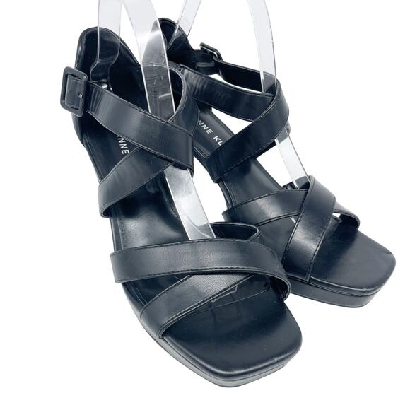 Anne Klein Women's Valta Crossover Block Heel Sandal Black Size 10 M - Picture 1 of 15